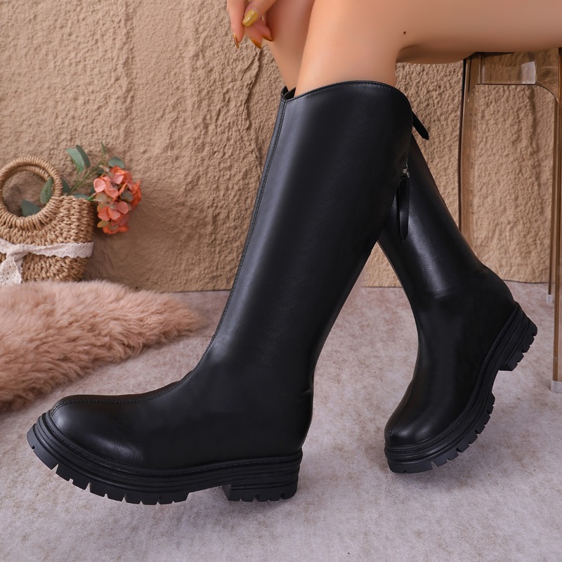 Women'S Fashion Knee High Boots - Chunky Platform Black Knee High Boots